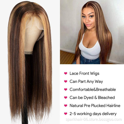 Highlight Wig Vendor Wholesale 1b Honey Blonde Ombre Hair Wig With Dark Roots Mink Peruvian Virgin Human Hair HD Lace Front Wig
